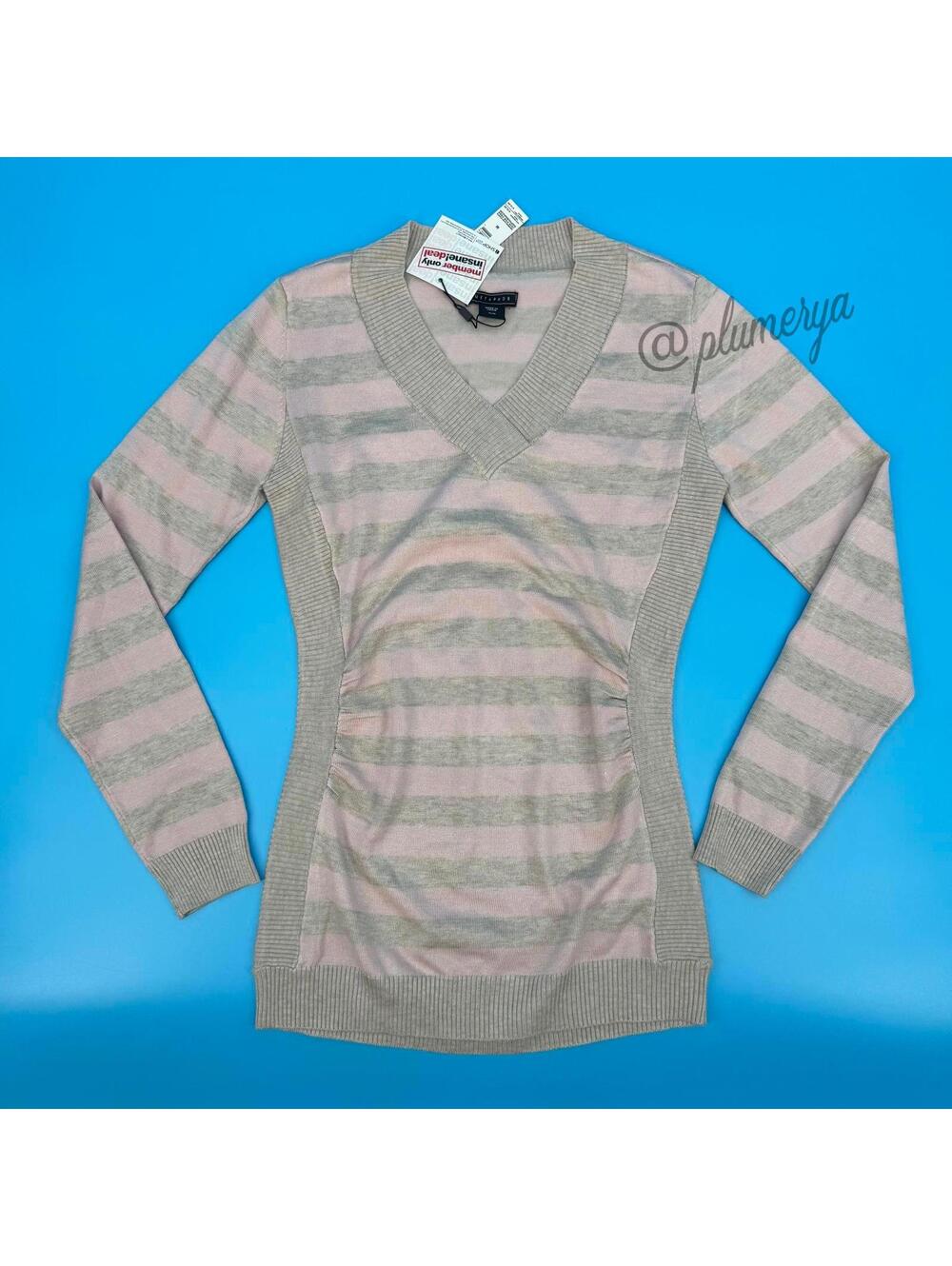 Metaphor Women's Y2K Vintage V-Neck Striped Ruched Sweater Size M NWT